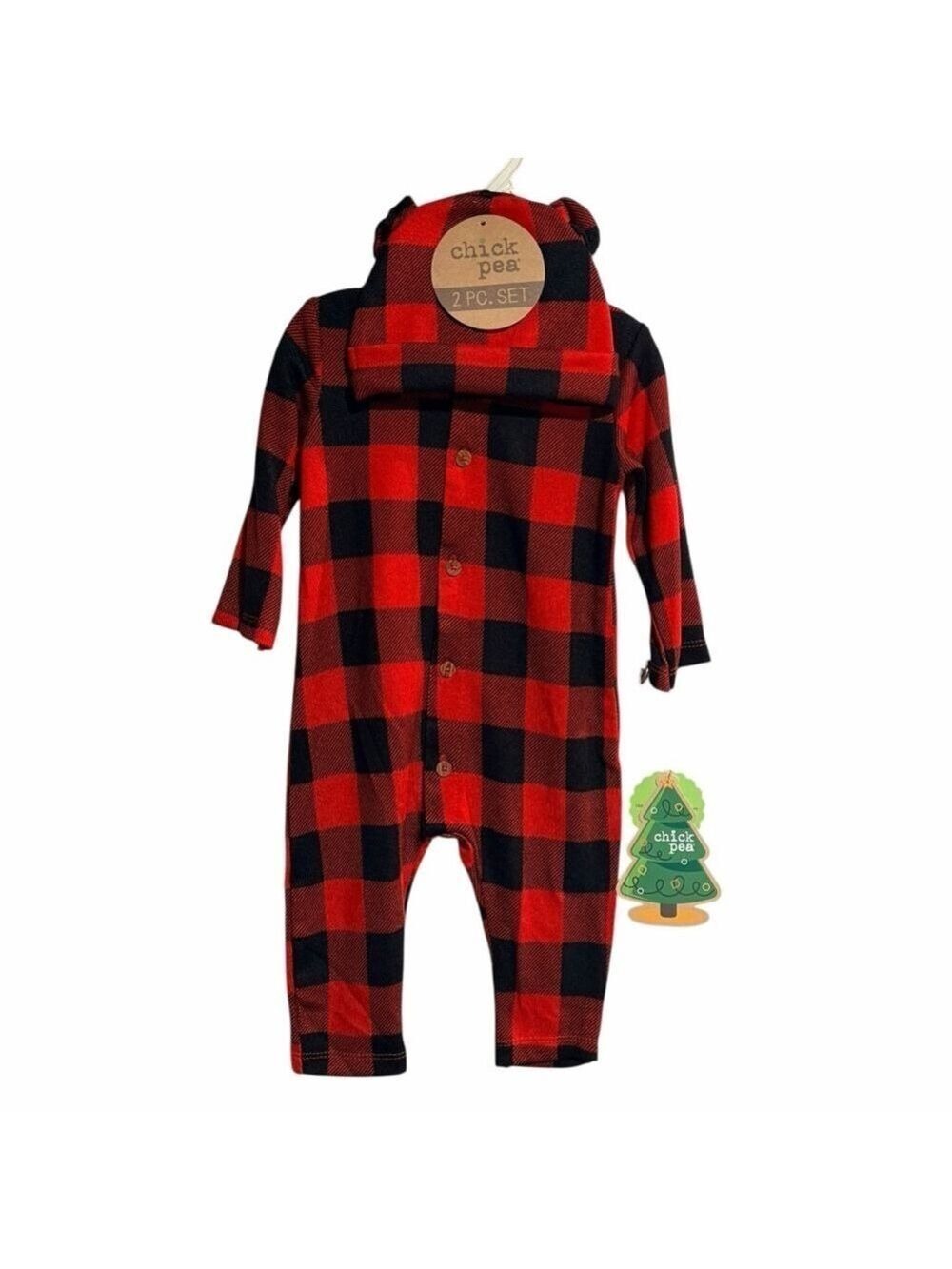 Chick Pea Red Black Buffalo Plaid Fleece Jumpsuit 3-6 Months NWT